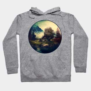 Rustic Lone Cabin in the Mountains Woods with Lake and Trees Hoodie